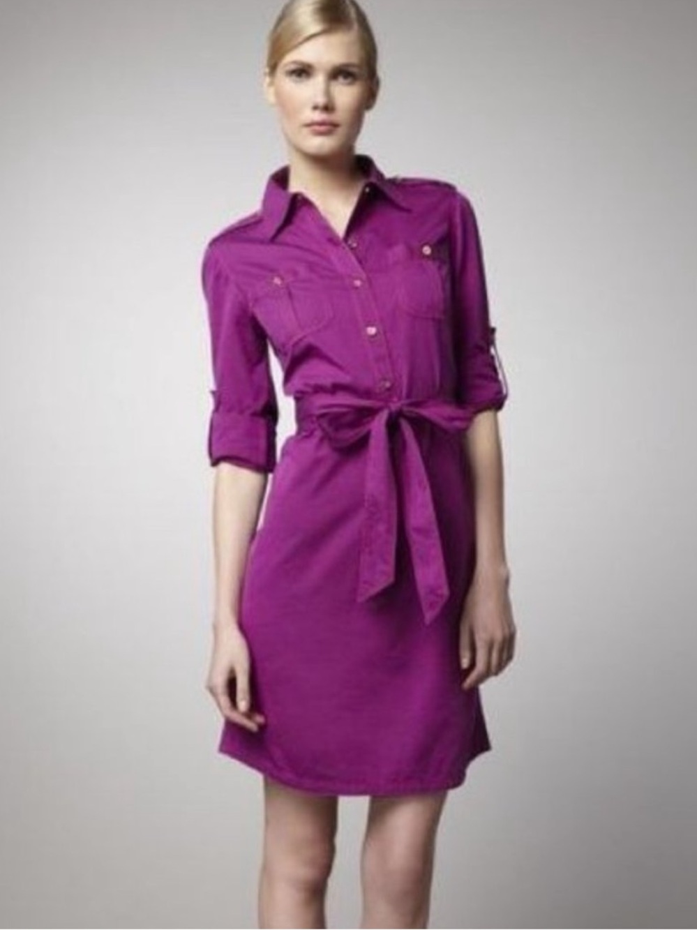 Tory Burch Magenta Shirt Dress with Tie Waist - Picture 4 of 5